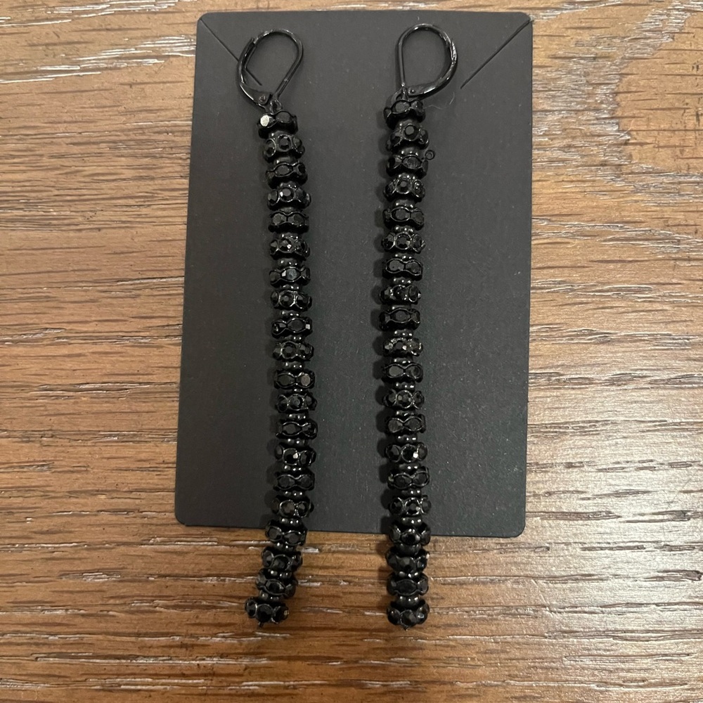 Black Beaded Dangle Earrings Long Sleek Evening Statement